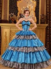 Popular Sweetheart Floor-length Cerulean Blue And Zebra Quinceanera Dress Sweetheart Interphase Cerulean Blue And Zebra Quinceanera Dress