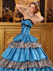 Popular Sweetheart Floor-length Cerulean Blue And Zebra Quinceanera Dress Sweetheart Interphase Cerulean Blue And Zebra Quinceanera Dress