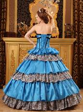 Popular Sweetheart Floor-length Cerulean Blue And Zebra Quinceanera Dress Sweetheart Interphase Cerulean Blue And Zebra Quinceanera Dress