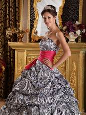 Popular Zebra Printed Fabric Quinceanera Dress With Fuchsia Sash