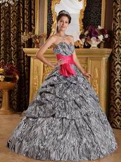 Popular Zebra Printed Fabric Quinceanera Dress With Fuchsia Sash