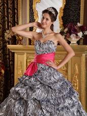 Popular Zebra Printed Fabric Quinceanera Dress With Fuchsia Sash