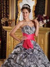 Popular Zebra Printed Fabric Quinceanera Dress With Fuchsia Sash