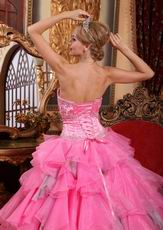 Hot Pink Layers Organza Dress For Girl Quincaenera Party Winter