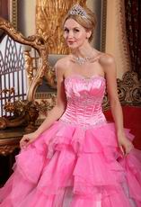 Hot Pink Layers Organza Dress For Girl Quincaenera Party Winter