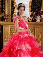 Single Shoulder Sweetheart 2014 Multi-Colored Layer Ruffle Quinceanera Gown