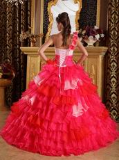 Single Shoulder Sweetheart 2014 Multi-Colored Layer Ruffle Quinceanera Gown