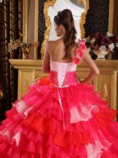 Single Shoulder Sweetheart 2014 Multi-Colored Layer Ruffle Quinceanera Gown