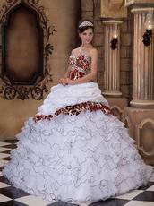 Ruffle Layers Ball Gown White Quinceanera Dress With Leopard Print Bodice