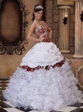 Ruffle Layers Ball Gown White Quinceanera Dress With Leopard Print Bodice