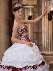 Ruffle Layers Ball Gown White Quinceanera Dress With Leopard Print Bodice