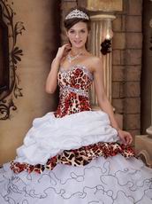 Ruffle Layers Ball Gown White Quinceanera Dress With Leopard Print Bodice