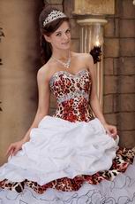 Ruffle Layers Ball Gown White Quinceanera Dress With Leopard Print Bodice