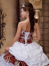 Ruffle Layers Ball Gown White Quinceanera Dress With Leopard Print Bodice