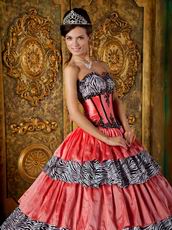 Discount Sweetheart Zebra And Orange Pink Layers Ball Gown Quinceanera Dress