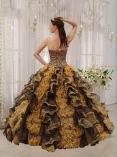 Unique Leopard Print Quinceanera Dress With Black And Yellow Ruffle Skirt