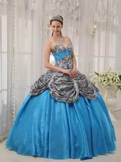 Princess Printed Zebra Bodice Quinceanera Dress With Aqua Ball Gown