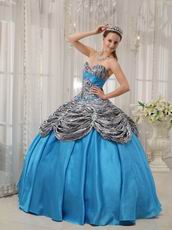 Princess Printed Zebra Bodice Quinceanera Dress With Aqua Ball Gown