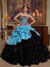 Aqua Blue And Black Bubble Cascade Skirt Dress For Quinceanera Party