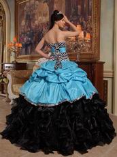 Aqua Blue And Black Bubble Cascade Skirt Dress For Quinceanera Party