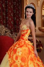 Light Yellow Quinceanera Gowns Dresses With Printed Flower Fabric