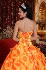 Light Yellow Quinceanera Gowns Dresses With Printed Flower Fabric