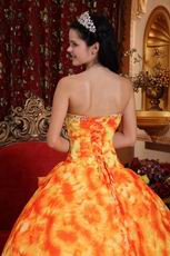 Light Yellow Quinceanera Gowns Dresses With Printed Flower Fabric