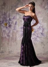 Strapless Mermaid Black Lace Prom Dress With Bowknot Design