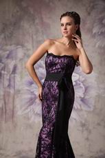 Strapless Mermaid Black Lace Prom Dress With Bowknot Design