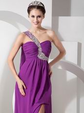 Cheap Purple Prom Dress With One Shoulder Side Split Skirt