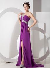 Cheap Purple Prom Dress With One Shoulder Side Split Skirt