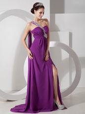 Cheap Purple Prom Dress With One Shoulder Side Split Skirt