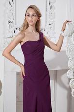 Inexpensive One Shoulder Strap Purple Chiffom Formal Prom Dress