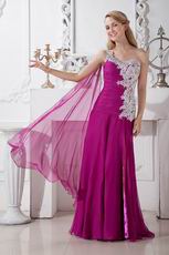 Appliqued One Shoulder Plum Chiffon Long Prom Dress With Split