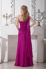 Appliqued One Shoulder Plum Chiffon Long Prom Dress With Split