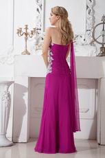 Appliqued One Shoulder Plum Chiffon Long Prom Dress With Split