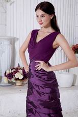 Elegant V-Neck Cascade Layers Skirt Grape Purple Short Prom Dress