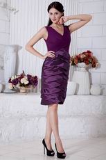 Elegant V-Neck Cascade Layers Skirt Grape Purple Short Prom Dress