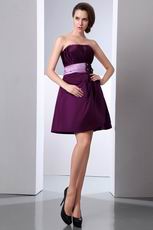 Cute Strapless Ruched Purple Short Prom Dress With Lilac Sashes