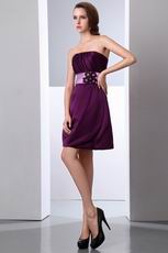 Cute Strapless Ruched Purple Short Prom Dress With Lilac Sashes