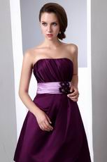 Cute Strapless Ruched Purple Short Prom Dress With Lilac Sashes