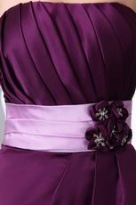 Cute Strapless Ruched Purple Short Prom Dress With Lilac Sashes