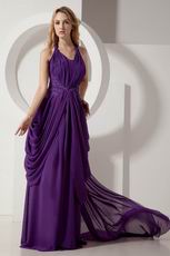 Unique Halter Appliques Purple Prom Party Dresses For Cheap