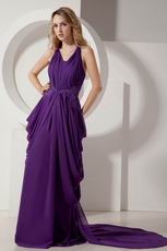 Unique Halter Appliques Purple Prom Party Dresses For Cheap