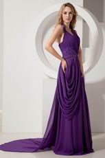 Unique Halter Appliques Purple Prom Party Dresses For Cheap