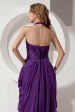 Unique Halter Appliques Purple Prom Party Dresses For Cheap