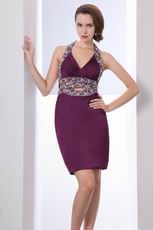 Halter V-Neck Knee Length Grape Purple Sweet 16 Dress