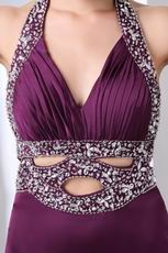 Halter V-Neck Knee Length Grape Purple Sweet 16 Dress