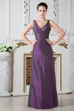 StrapsV Neck Column Purple Taffeta Evening Party Dress