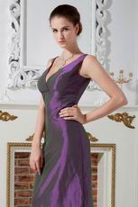 StrapsV Neck Column Purple Taffeta Evening Party Dress